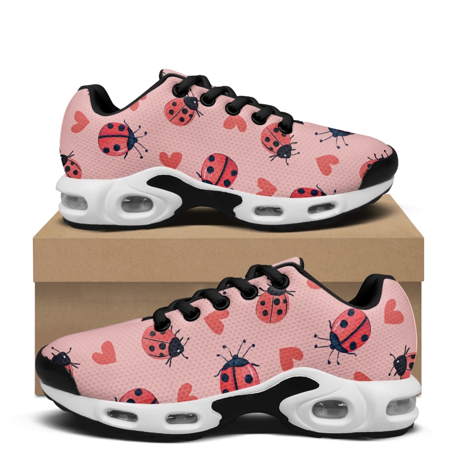 Knit Fabric Lace Up Sneakers - PENSTROLL Ladybug Heart Fashion Tennis Sneakers