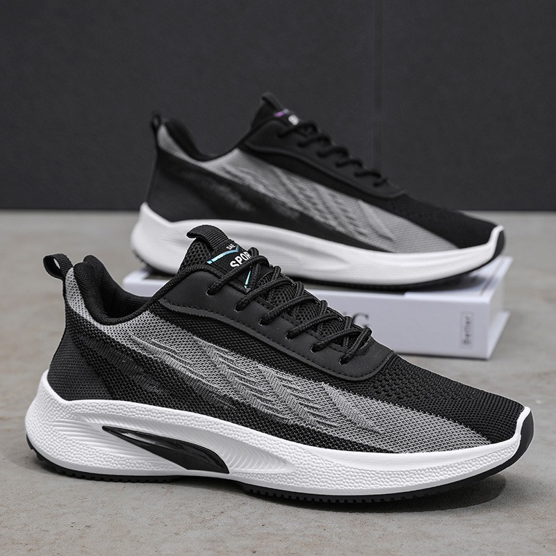 Knit Fabric Lace Up Sneakers - sepatu lari desainer sepatu kets kasual