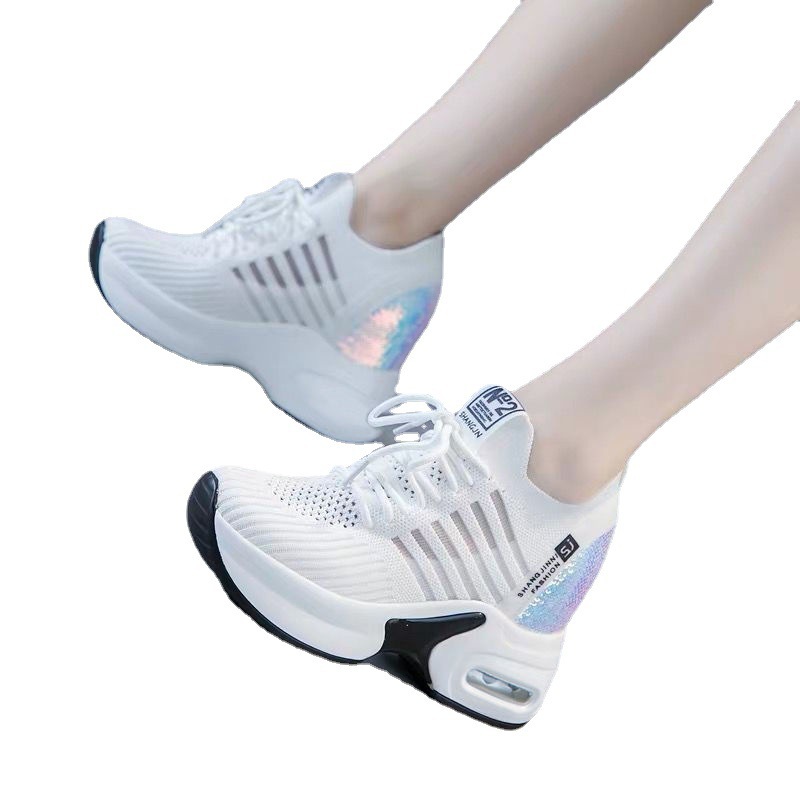 Sepatu kets kasual berpayet un - Knit Fabric Lace Up Sneakers ulasan dan harga