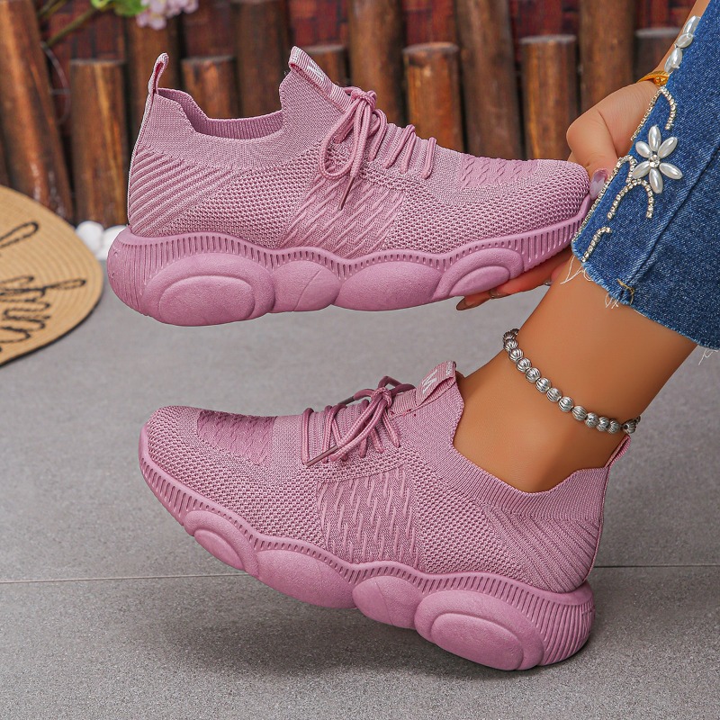 Sepatu Sneakers Wanita, Model  - Knit Fabric Lace Up Sneakers ulasan dan harga
